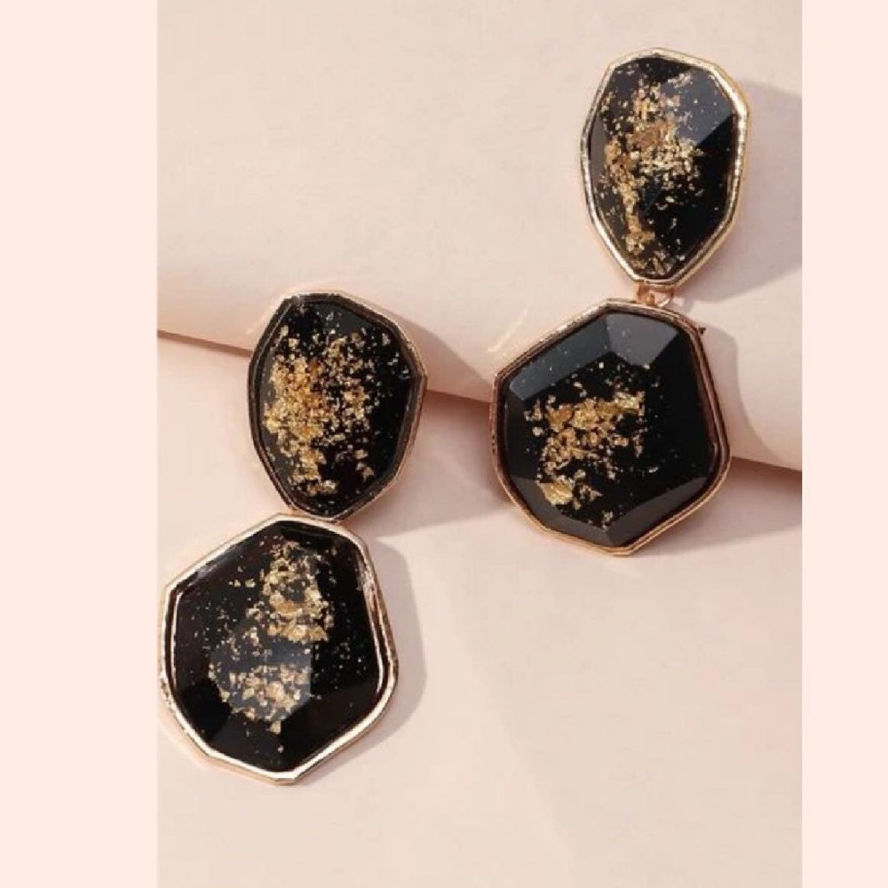 Black and Gold Colored Resin Drop Earrings